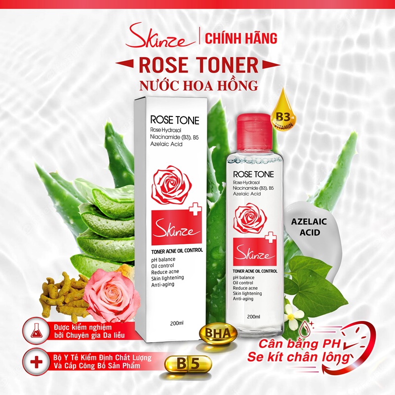Nước hoa hồng Toner Skinze Acne Oil Control chứa Diếp cá Hoa hồng BHA Niacinamide Azelaic Acid và Tetrahydro Curcumin - Sản phẩm dành cho da dầu mụn