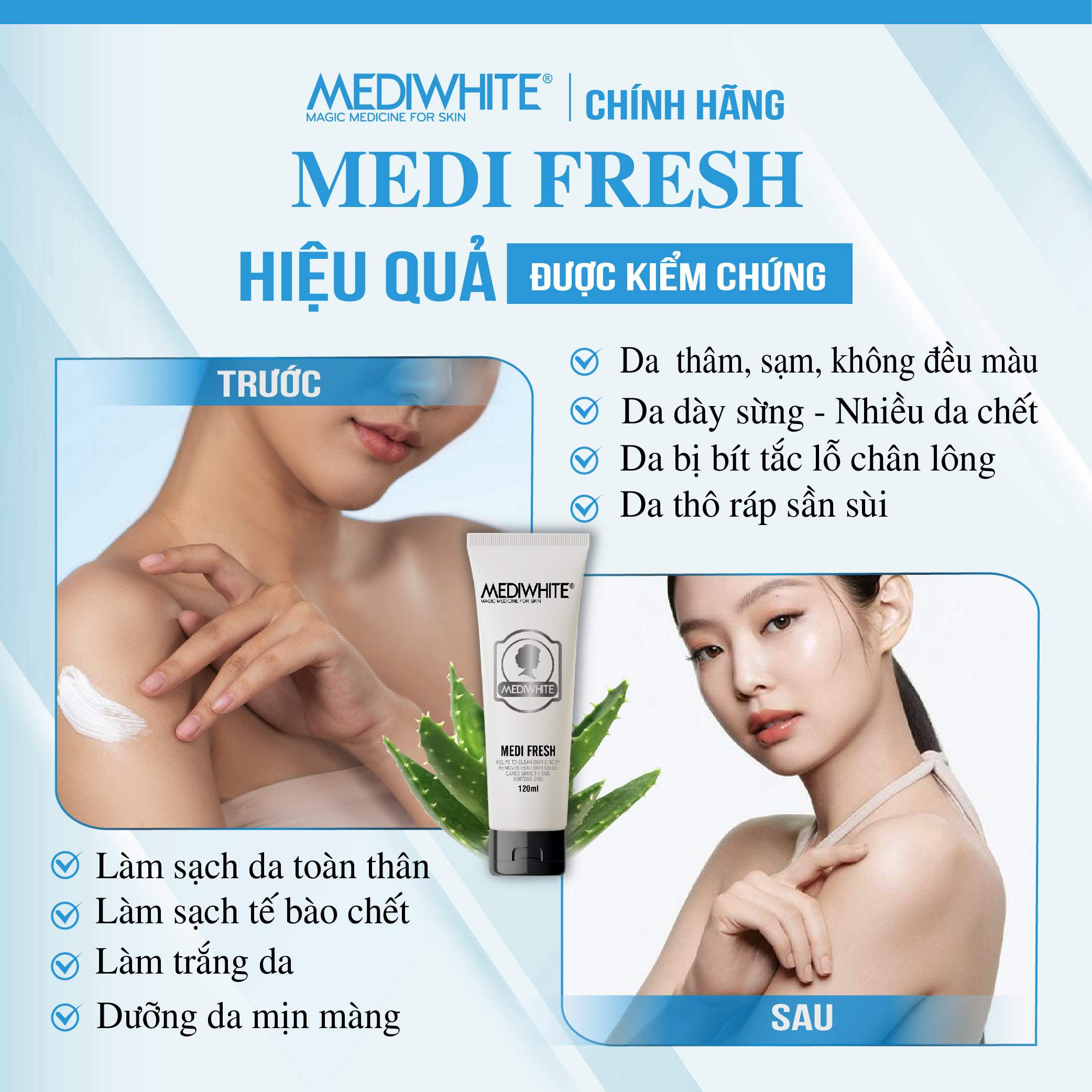 Kem Tẩy Tế Bào Chết Medi White Medi Fresh 120ml Tẩy Da Chết Dưỡng Trắng Da Tái Tạo Da Mặt Body